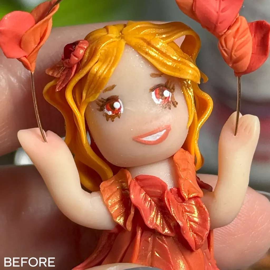 Close up picture of fairy face. Her mouth is too big and a little crooked.